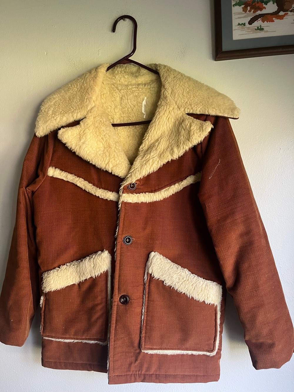 Vintage Men's Rustic Corduroy Brown Faux-Shearling Jacket